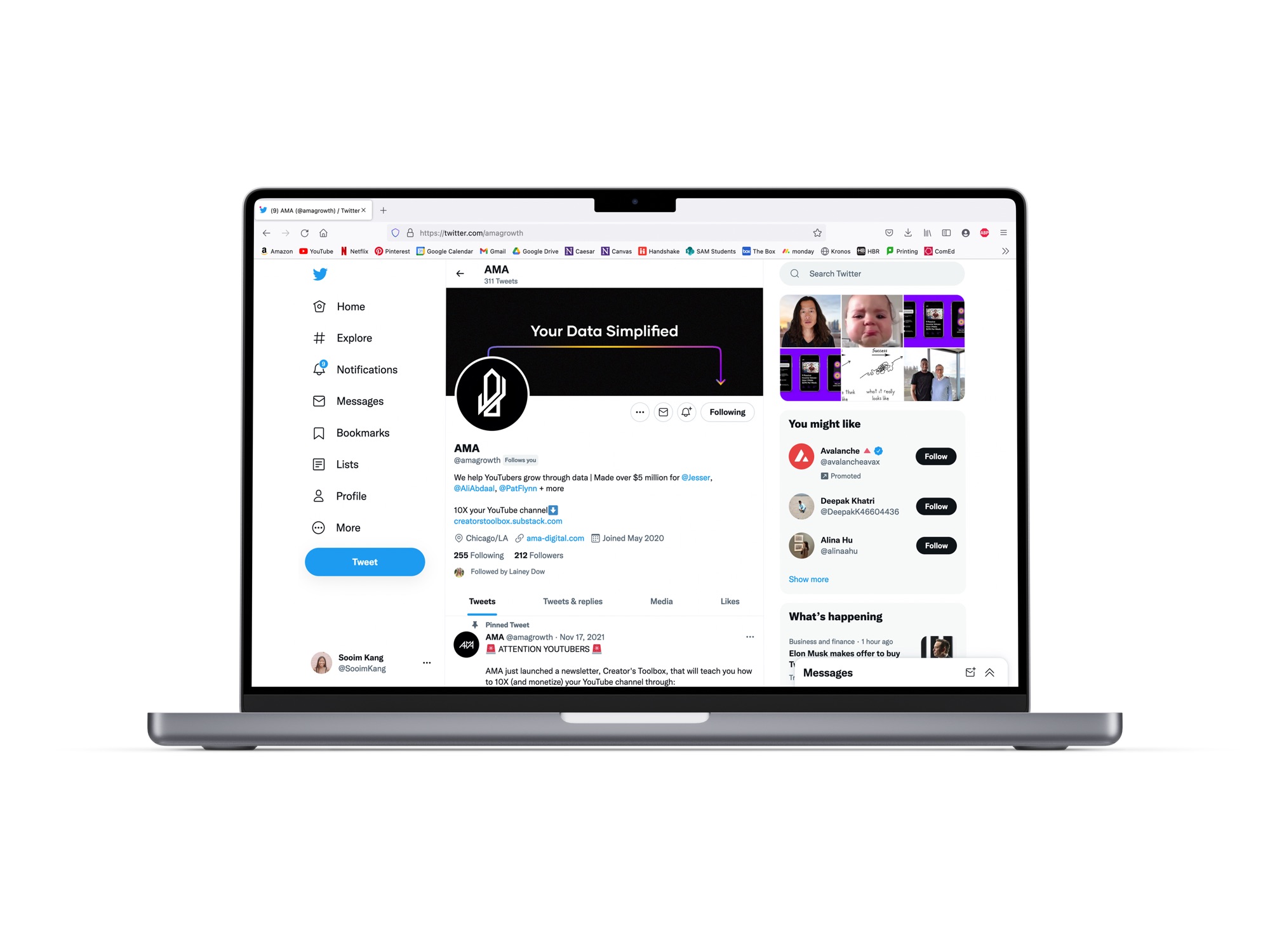 AMA X profile on a laptop
