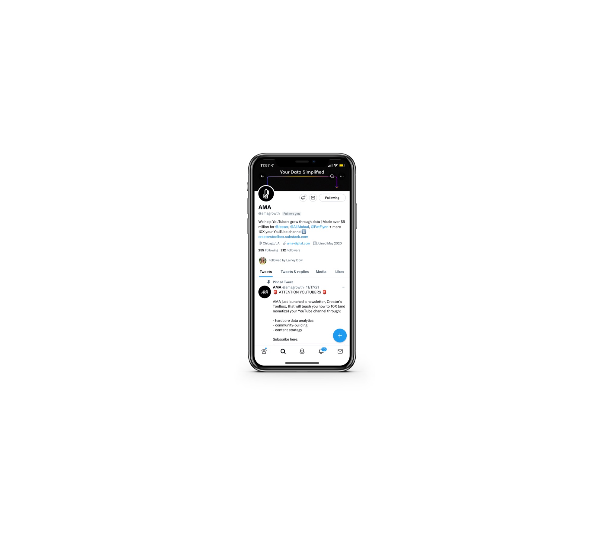AMA X profile on a phone