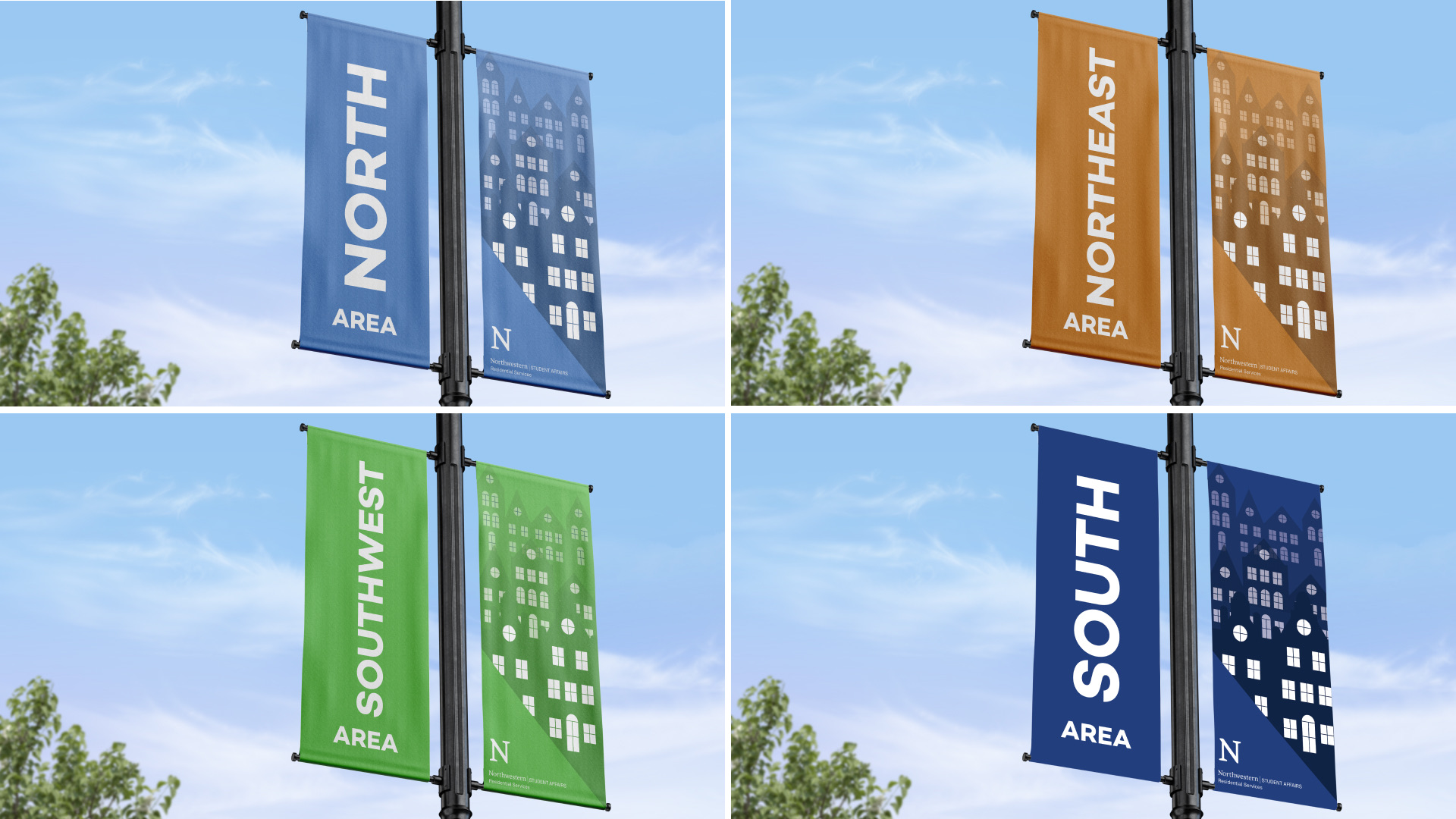 Area banners on campus lamp posts