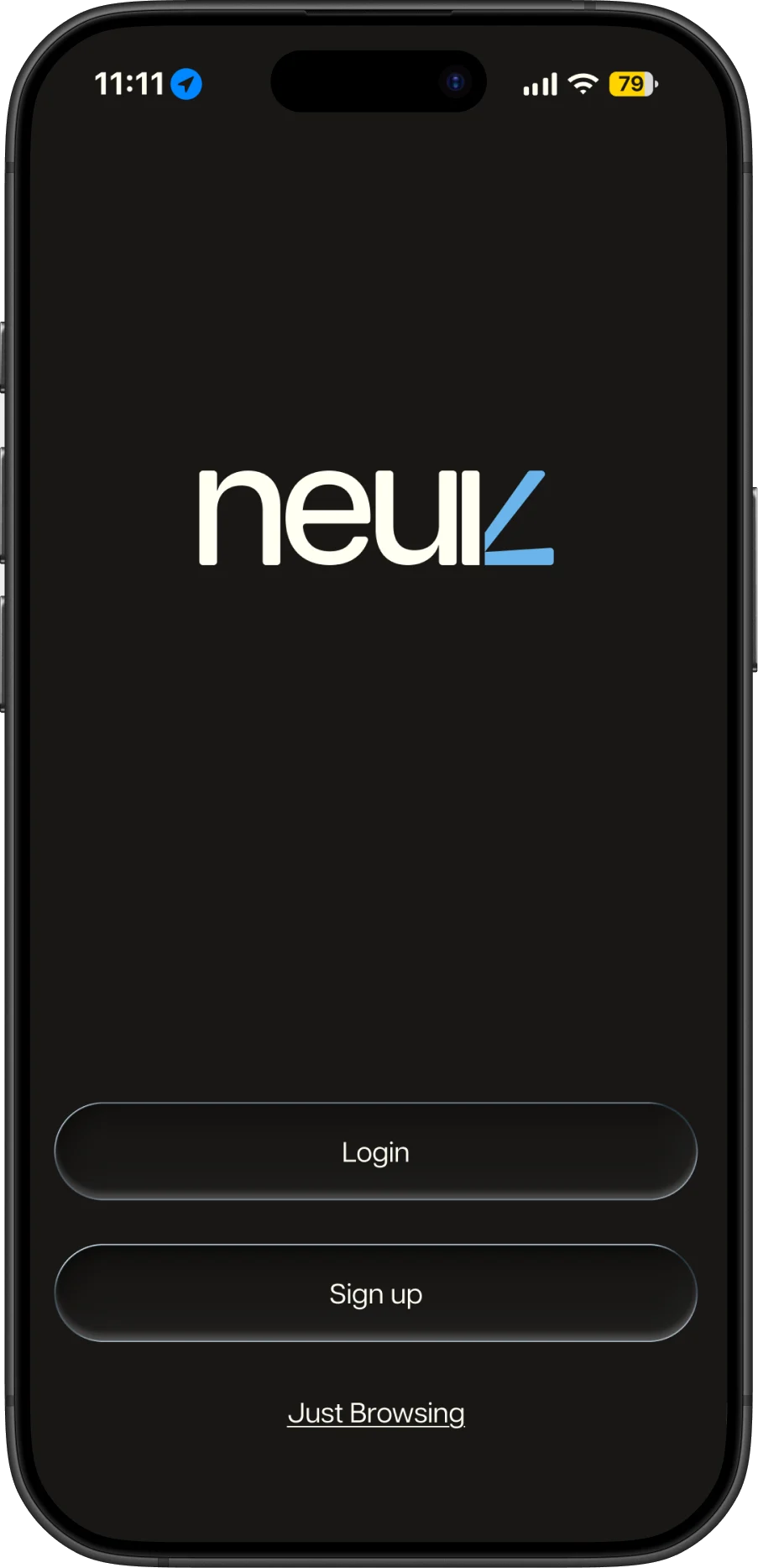The log in screen with the neuk wordmark