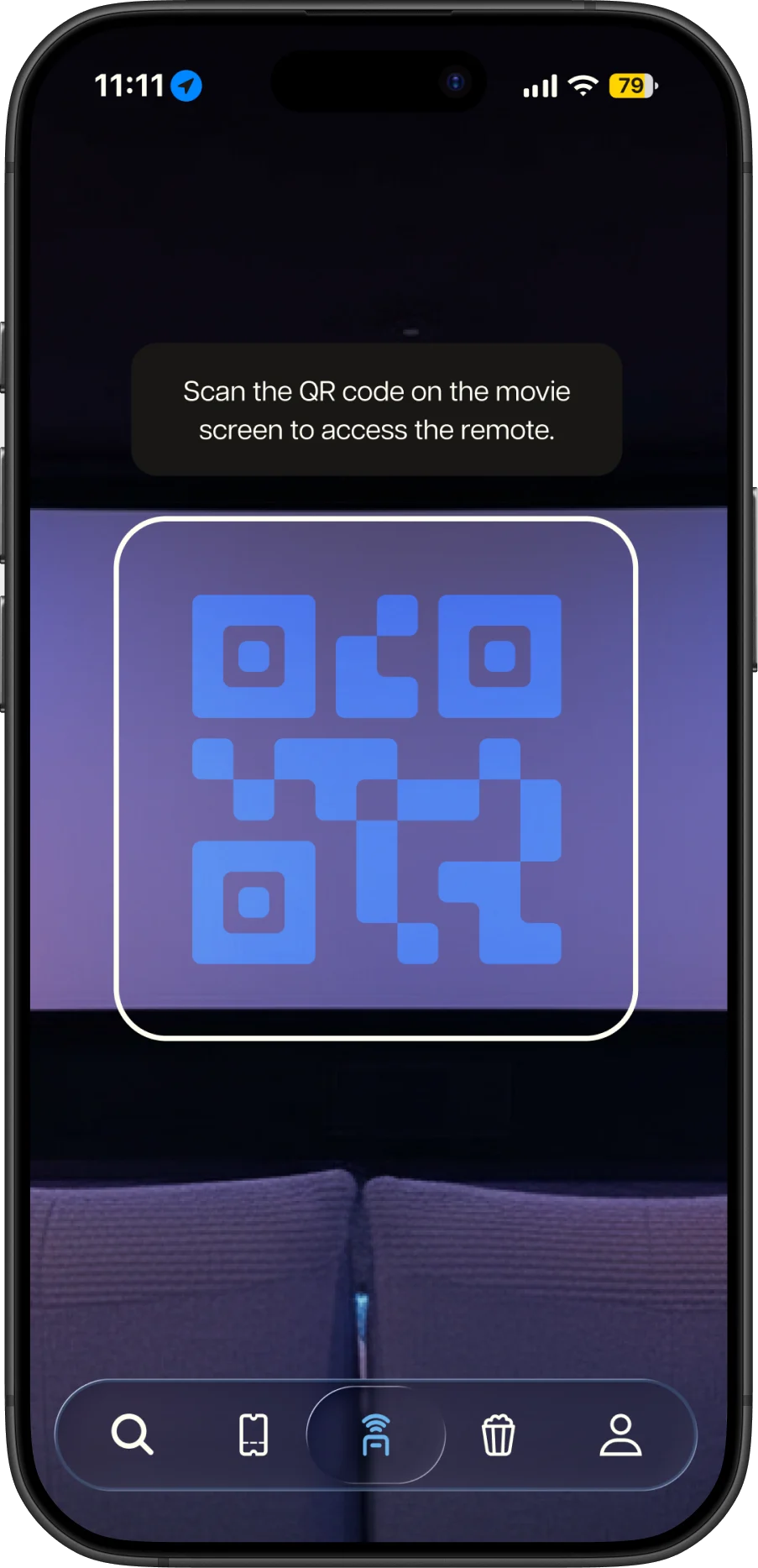 Scanning the QR code on the movie screen