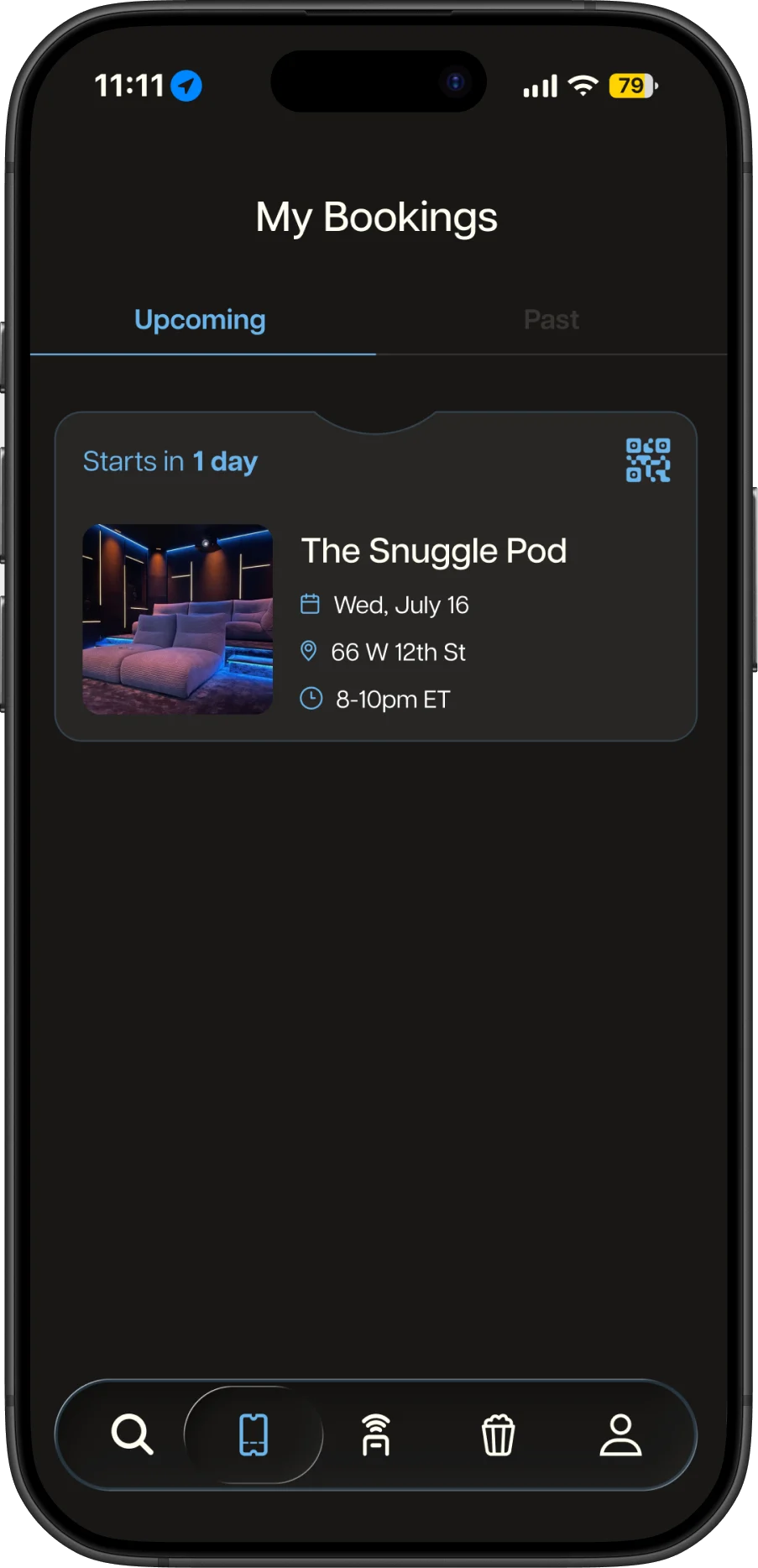 My Bookings: an upcoming night at The Snuggle Pod