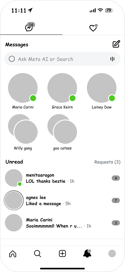 Inbox split into messages, with unread messages grouped