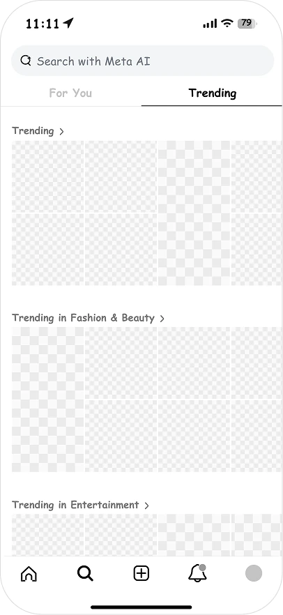 Search showing trending subjects by category