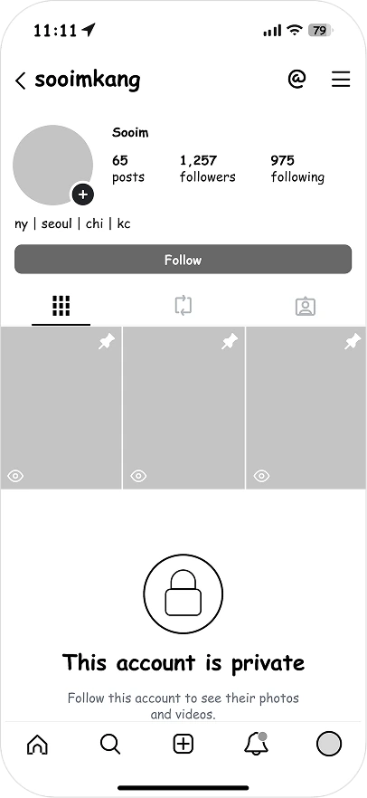 A private profile with pinned public posts