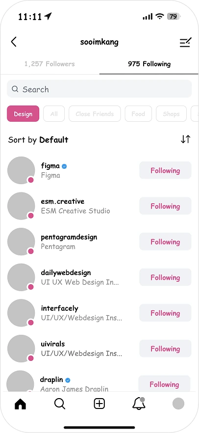 Following filtered by the Shops list