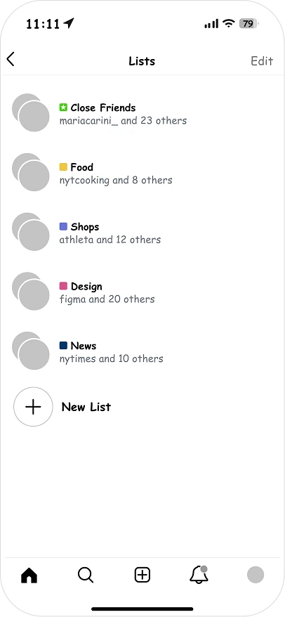 The Lists page with every list