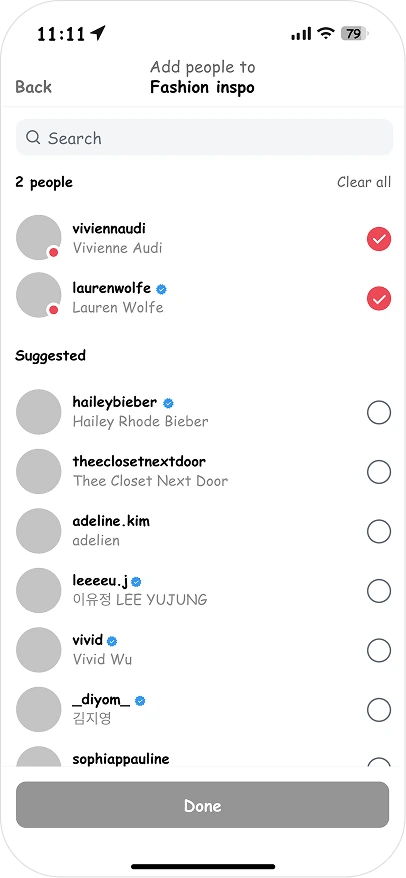Adding people to a new list