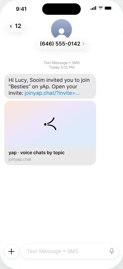 A text invite to join “Besties” on yap