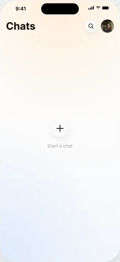 All chats, empty, with a prompt to start one