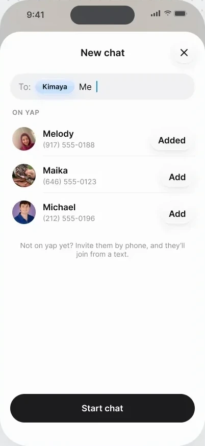 New chat: pick friends on yap