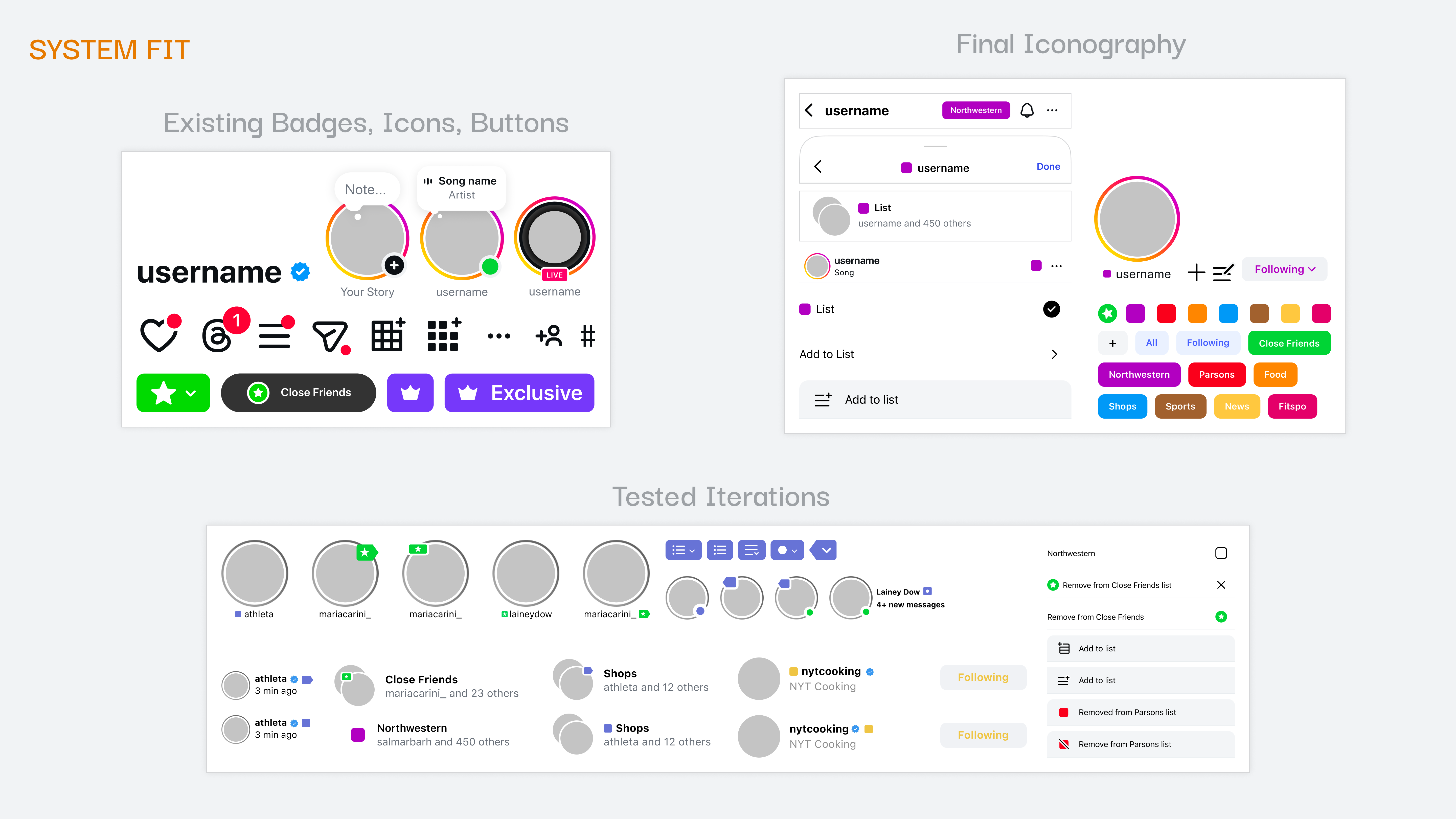 Naming and iconography reference for Lists within Instagram's design system.